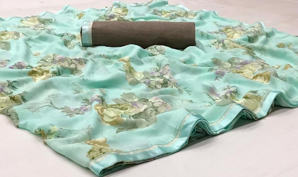 Cyan Ruyaa Georgette Saree